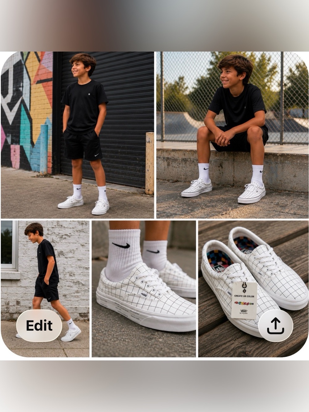 Vans White Grid Low-Top Sneakers with Multicolor Insole